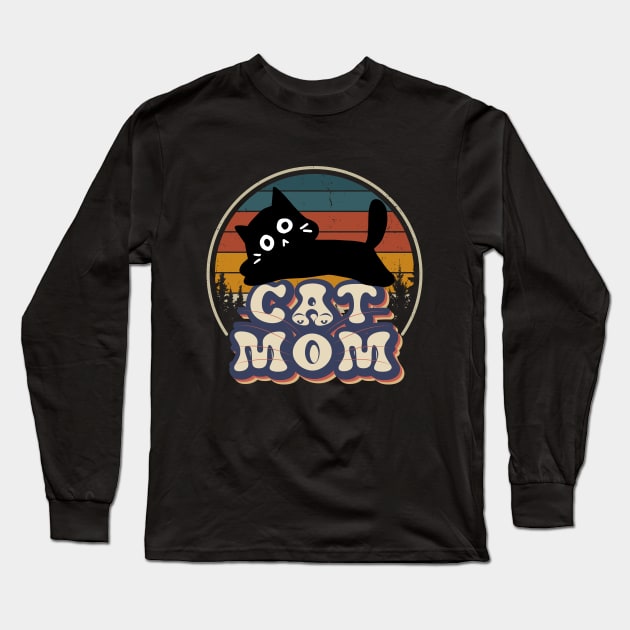 Cat Mom  Retro Funny Cat Mom Mothers Day Long Sleeve T-Shirt by Peter smith